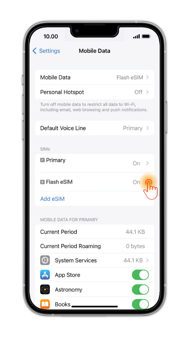 Once eSIM is active, return to Cellular Data page and tap on 