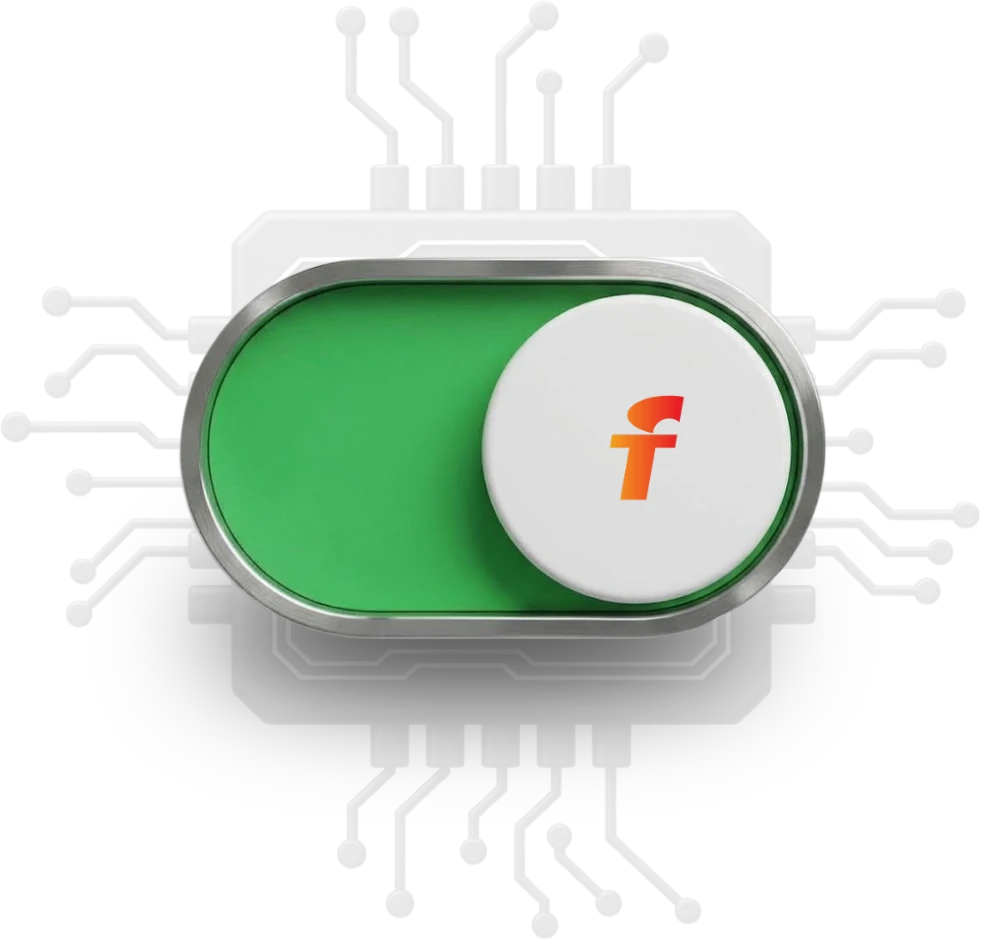 eSIM illustration: a chip with a switched-on toggle